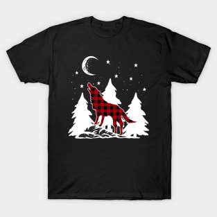 Buffalo Plaid Wolf Howling Christmas Matching Family Pajama T-Shirt